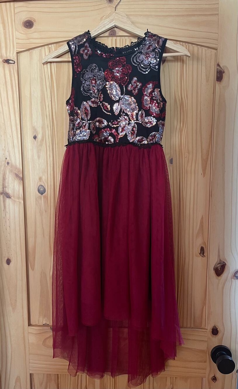Beautees Girls Red and Black Dress Tulle with Sequin Flowers Size 12